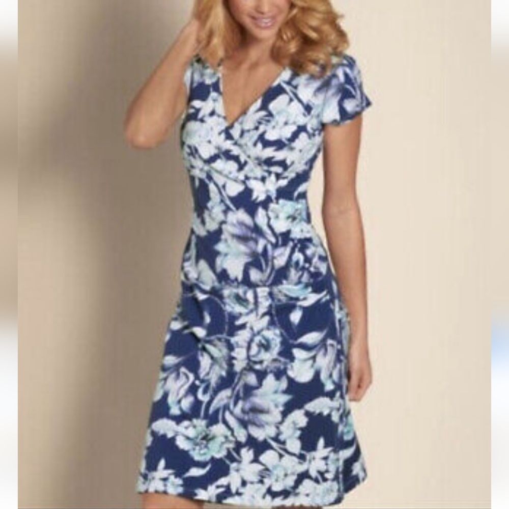 Soft Surroundings Navy Blue Floral Fit-and-Flare Dress
